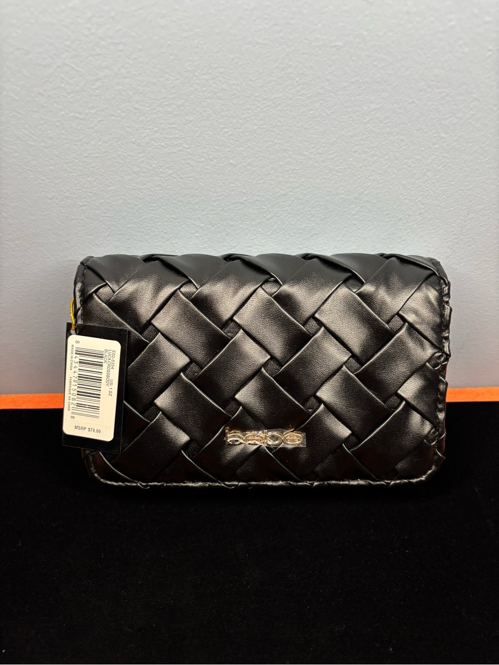 Bebe Luca Black Woven Crossbody Clutch